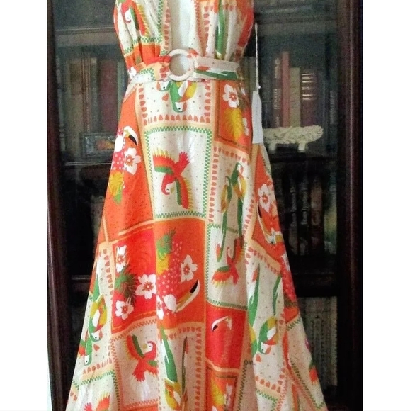 Live 4 Truth Art to Wear Parrots Vibrant Low Cut Halter Maxi Dress sz L Semi Ne - Picture 8 of 8
